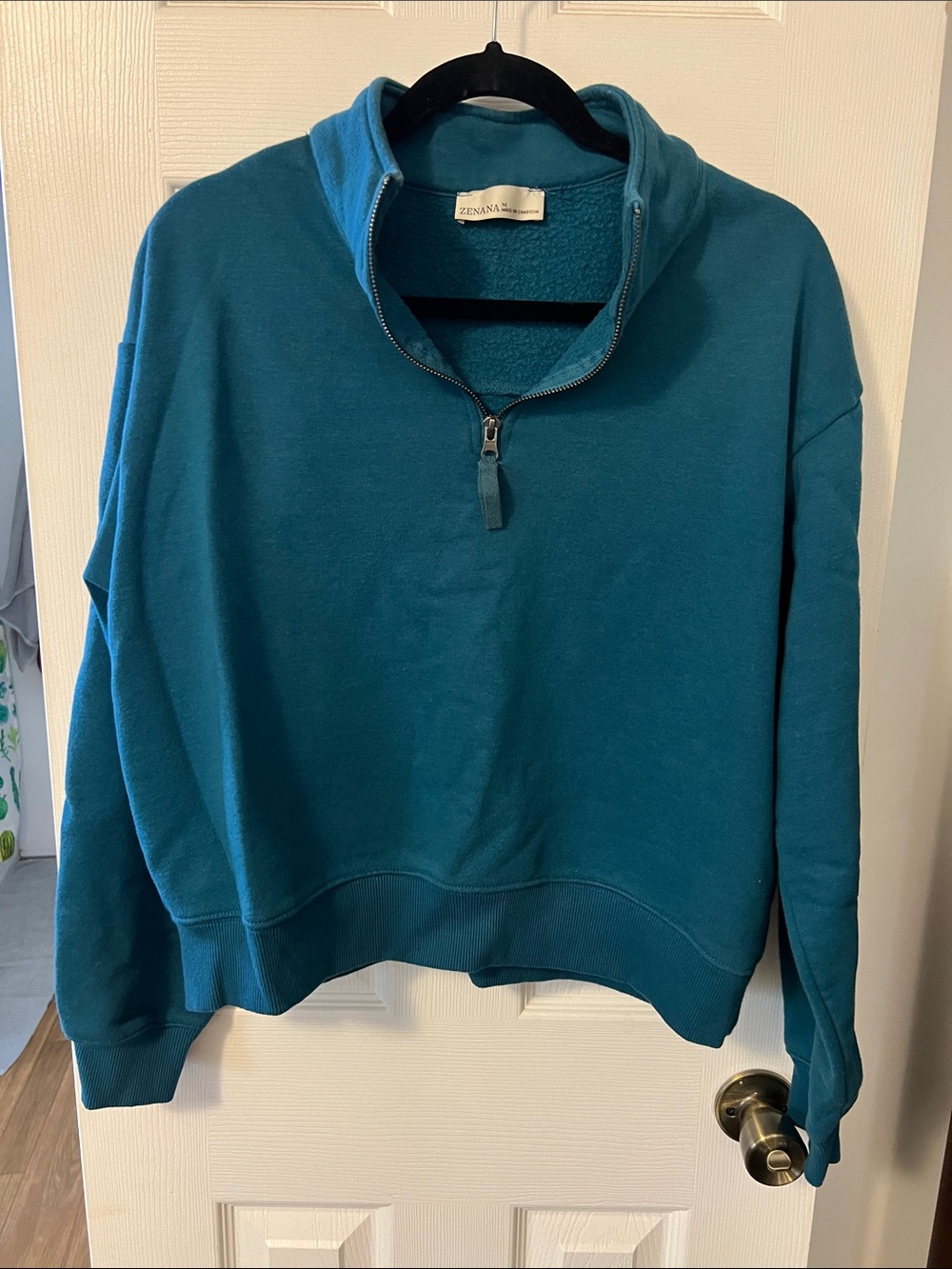 Zenana Outfitters Teal Quarter-Zip Turtleneck Sweatshirt